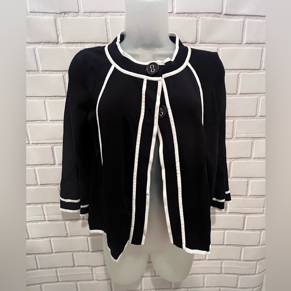 Grace Black & White Trim Open Front Cardigan - Size S - Picture 1 of 10